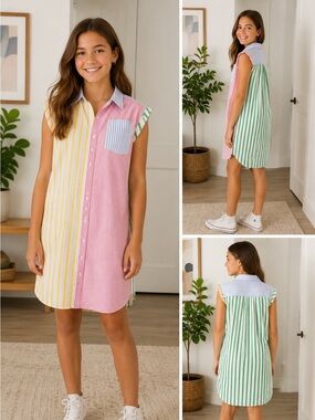 GAP Kids XXL 14-15 Colorblock Striped Shirt Dress Button Front Cotton